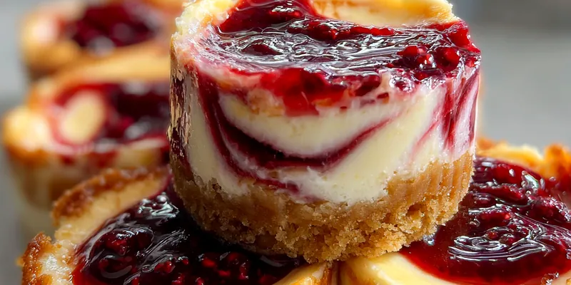 Delicious Raspberry Swirl Cheesecake Bites served on a plate