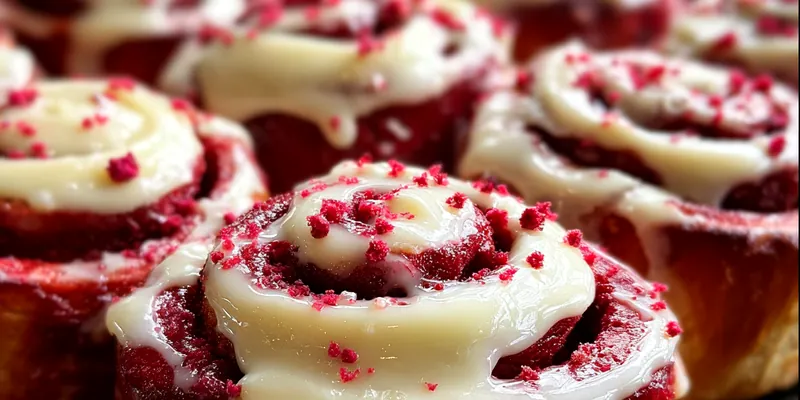 Delicious Red Velvet Cinnamon Rolls served on a plate