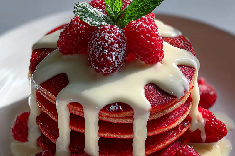 Cooking process for Red Velvet Pancakes with Cream