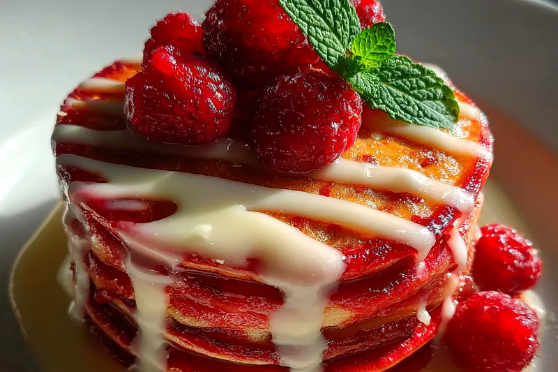 Fresh ingredients for Red Velvet Pancakes with Cream