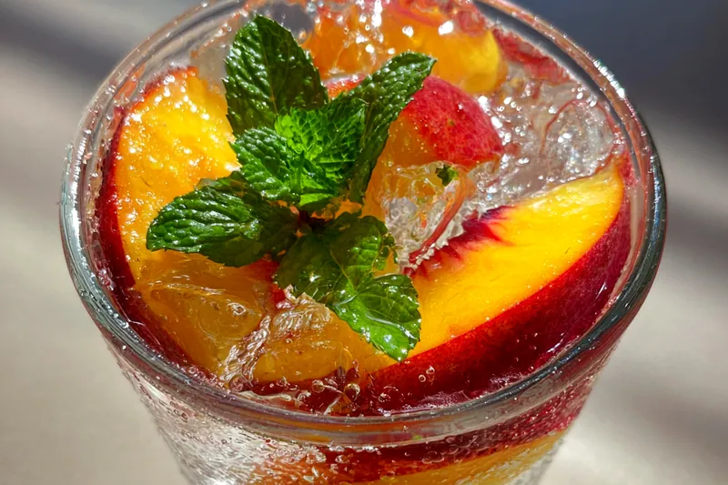 Fresh ingredients for Refreshing Peach Mint Cooler