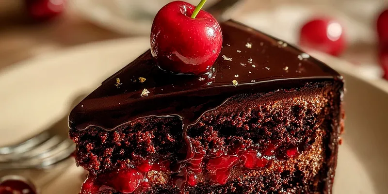 Delicious Rich Chocolate Cherry Layer Cake served on a plate