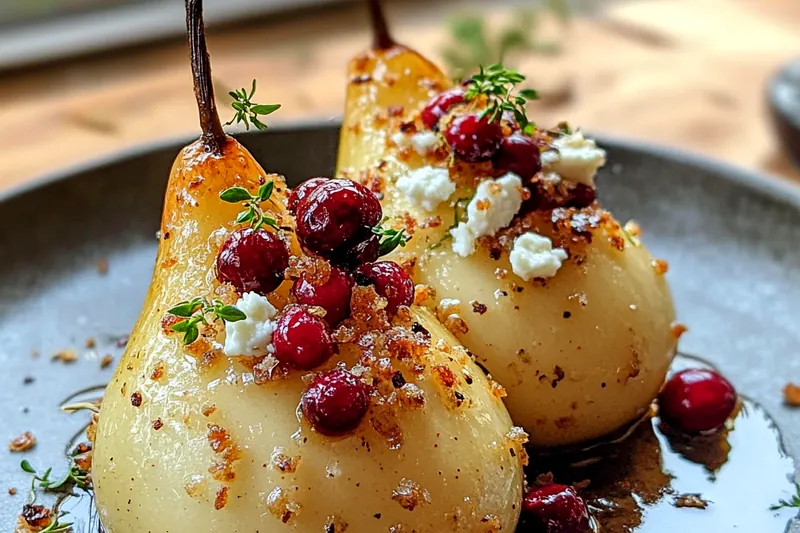 An array of fresh ingredients for Roasted Pears with Cranberry Topping laid out beautifully.
