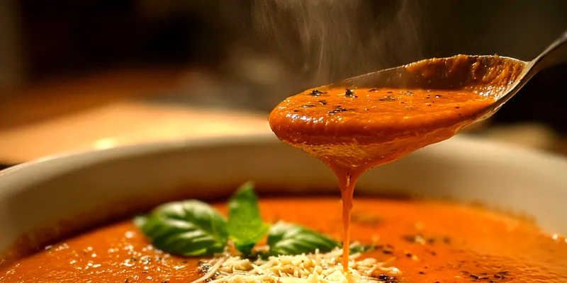 Delicious Roasted Red Pepper Soup served on a plate
