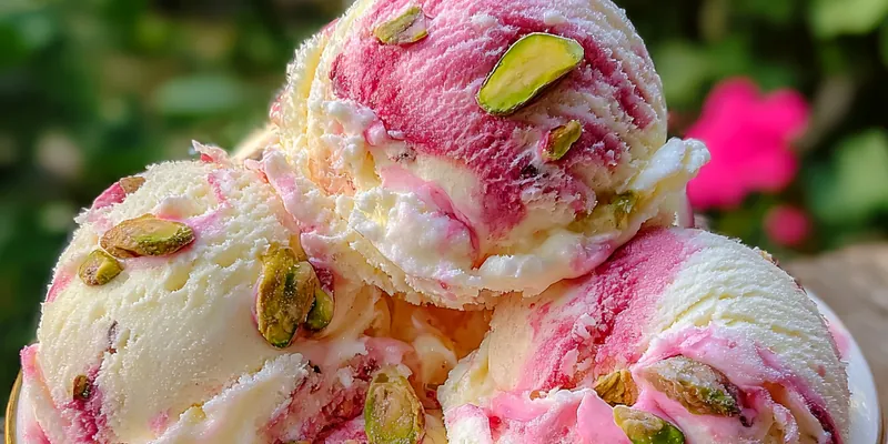 Delicious Rose Pistachio Ice Cream served on a plate