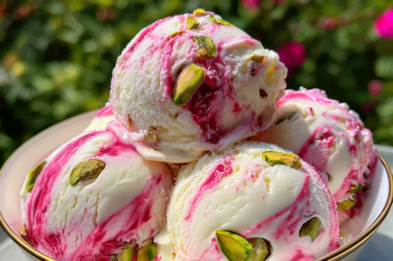 Fresh ingredients for Rose Pistachio Ice Cream