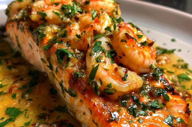 Cooking process for Salmon with Shrimp Stuffing