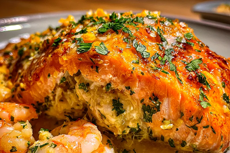 Fresh ingredients for Salmon with Shrimp Stuffing