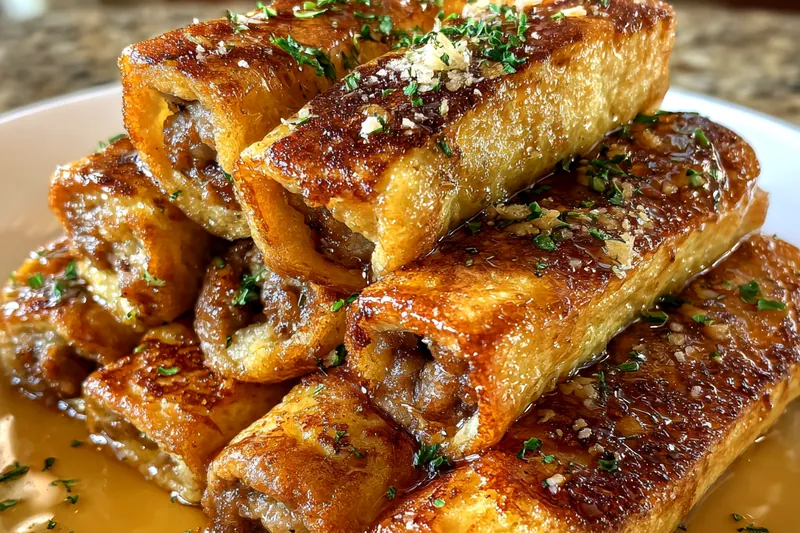 Savory Sweet Sausage Rolls baking in the oven, golden brown and puffed.