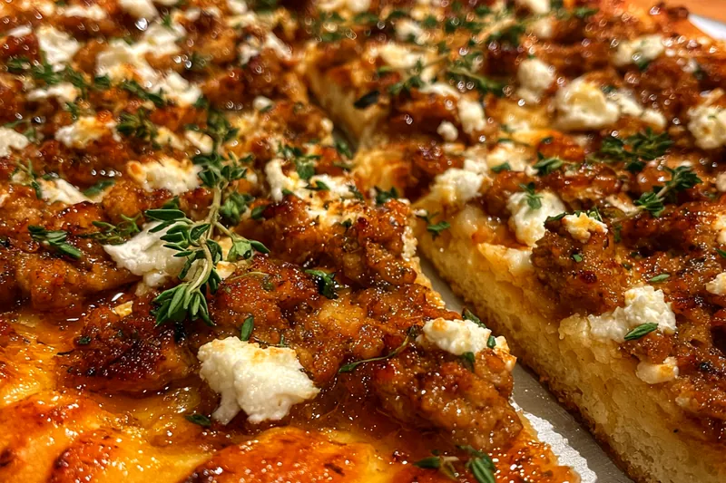 Cooking process for Sausage Ricotta Honey Pizza