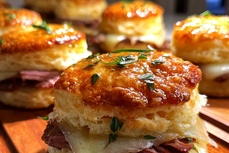 Cooking process for Savory Beef Biscuit Sandwiches