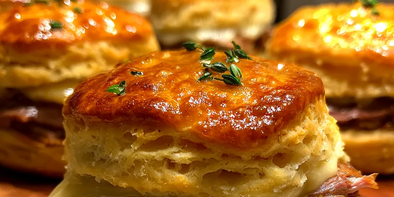 Delicious Savory Beef Biscuit Sandwiches served on a plate