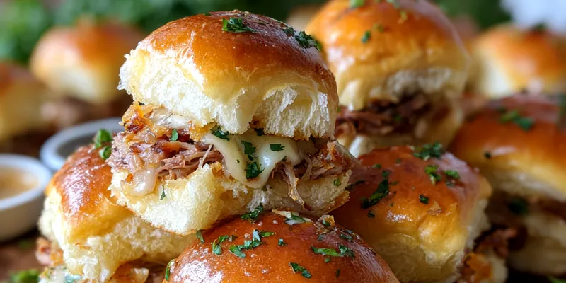 Delicious Savory Beef Cheese Sliders served on a plate