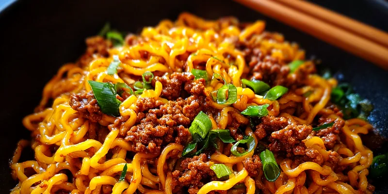 Delicious Savory Beef Noodle Bowl served on a plate