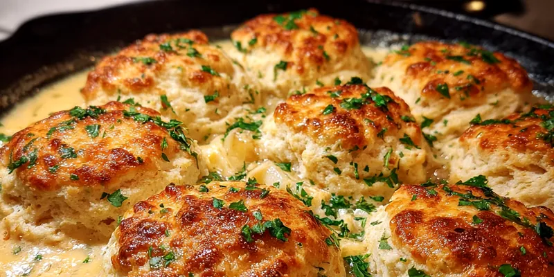 Delicious Savory Biscuit Skillet Bake served on a plate