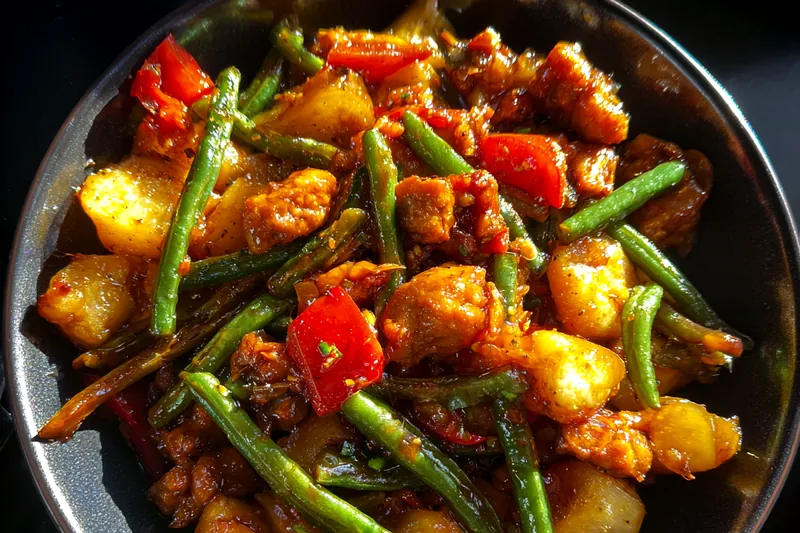 Cooking process for Savory Chicken Green Bean Stir-Fry