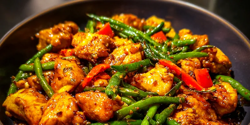 Delicious Savory Chicken Green Bean Stir-Fry served on a plate