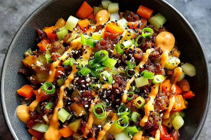 Cooking process for Savory Egg Roll Bowl Delight