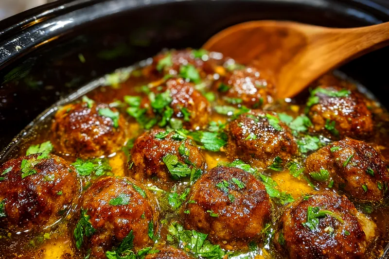 A variety of ingredients for Savory French Onion Meatballs, including ground beef, onions, and spices.