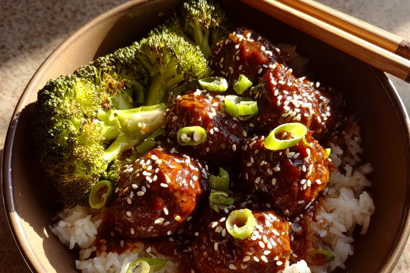 Fresh ingredients for Savory Glazed Beef Meatballs