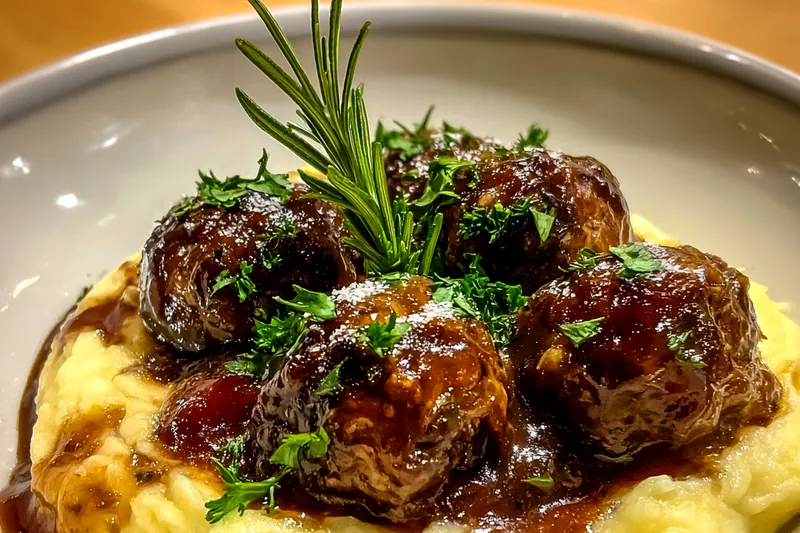 Cooking process for Savory Glazed Meatballs with Creamy Potatoes