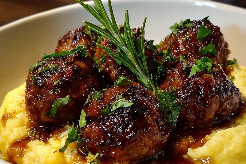 Fresh ingredients for Savory Glazed Meatballs with Creamy Potatoes