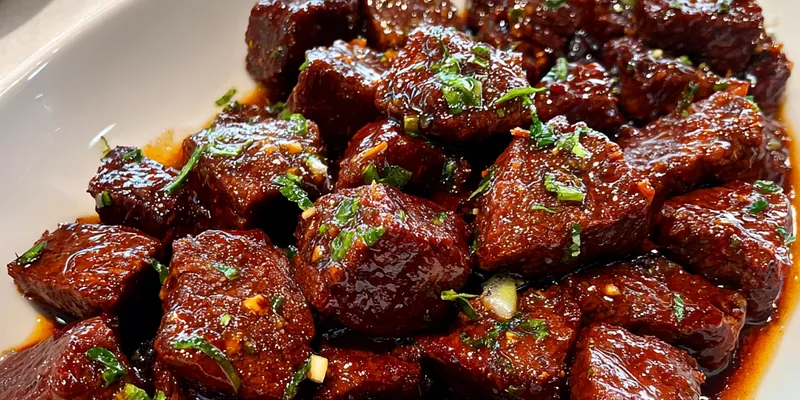 Delicious Savory Glazed Steak Bites served on a plate