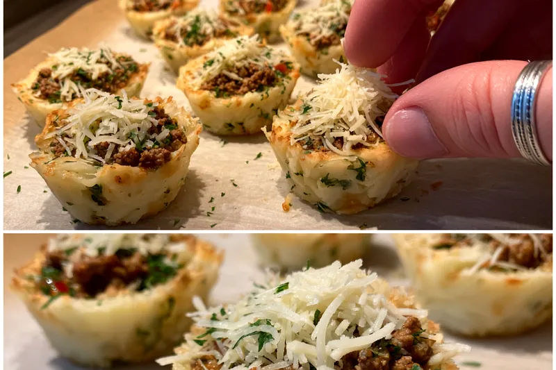 Cooking process for Savory Meat Stuffed Mashed Potato Nests