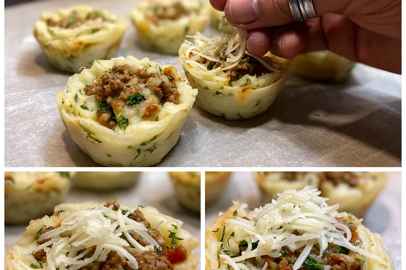 Fresh ingredients for Savory Meat Stuffed Mashed Potato Nests
