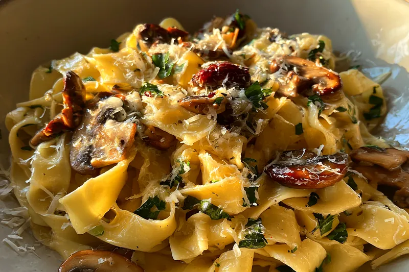 Cooking process for Savory Mushroom Pasta Delight