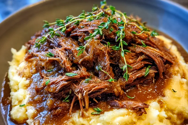Chef Mitchell stirring caramelized onions in a skillet, preparing for Savory Onion Roast.