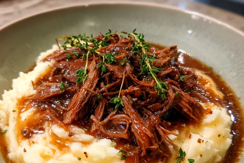 A colorful array of fresh ingredients including onions, garlic, beef, and herbs for Savory Onion Roast.