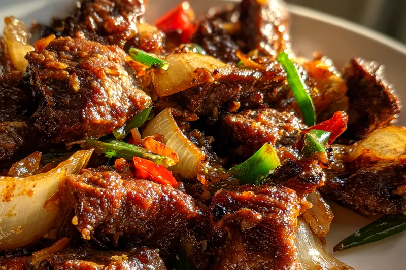 Cooking process for Savory Pepper Steak Delight