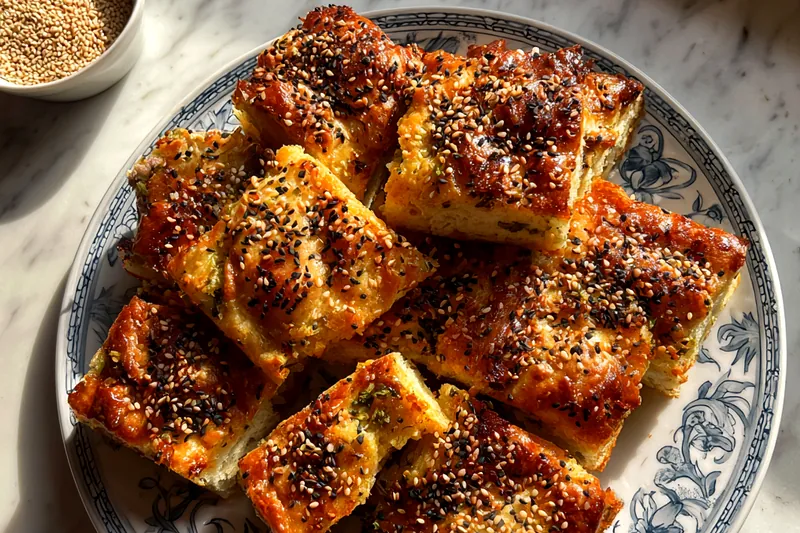 Fresh ingredients for Savory Sesame Pastry Squares