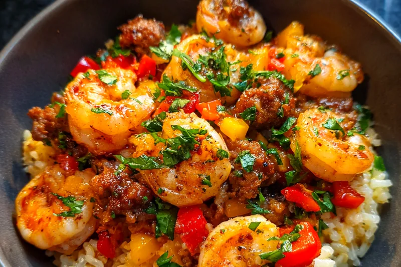 Cooking process for Savory Shrimp Sausage Rice