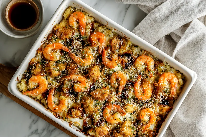 Fresh ingredients for shrimp tempura sushi bake