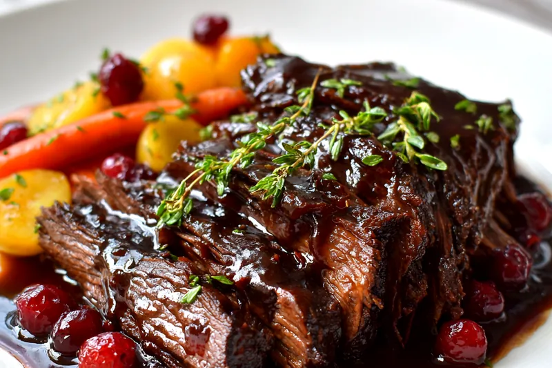 The process of slow-braising beef roast with a fragrant glaze.