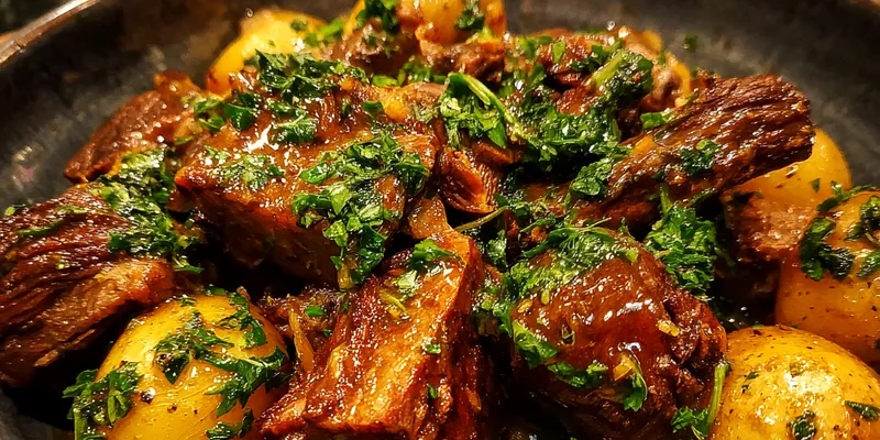 Delicious Slow Cooked Garlic Butter Beef served on a plate