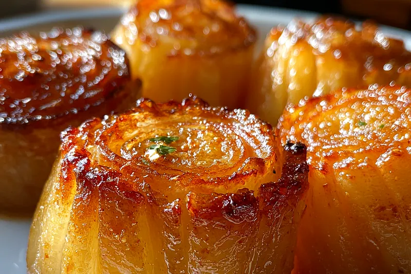 Slow cooker onion roast cooking in the pot with herbs and spices.