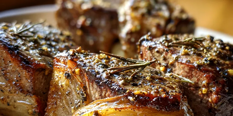 Delicious slow cooker onion roast served on a plate