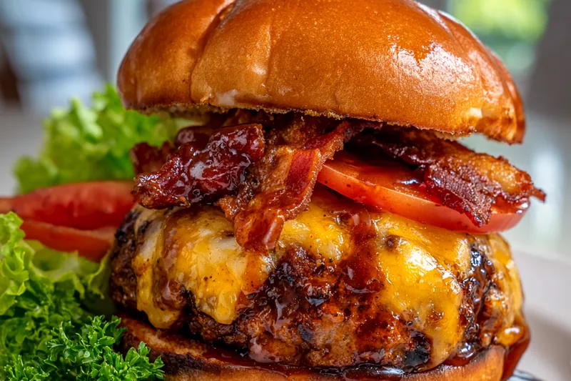Cooking the Cajun cheese burgers on a smoker with smoke rising.