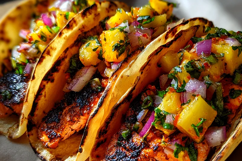 Fresh ingredients for Smoky Pineapple Salmon Tacos