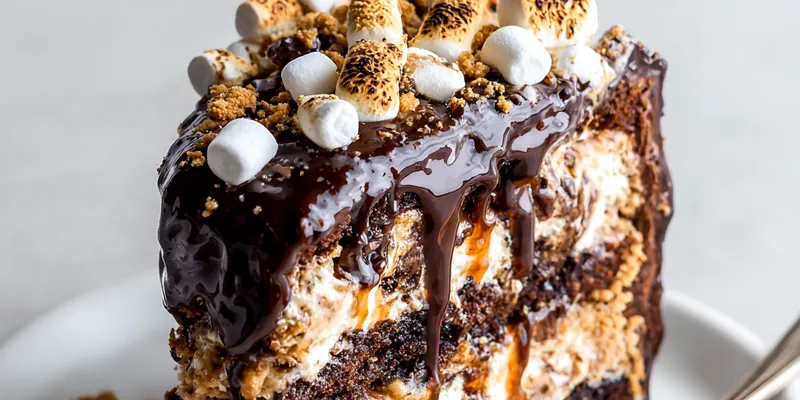 S'mores Cake displayed on a wooden table