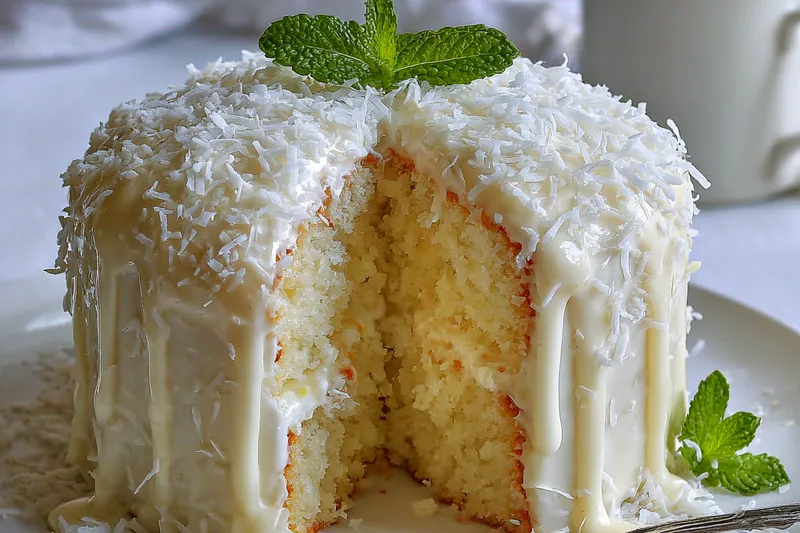 The process of layering and frosting the Snowball Cake.