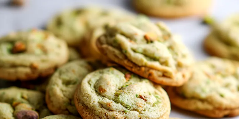 Soft and chewy pistachio pudding cookies on a plate