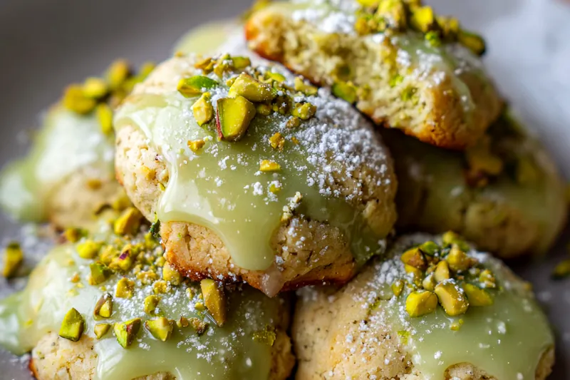 A step-by-step image guide showing the process of mixing ingredients for Delicious Pistachio Cookies.