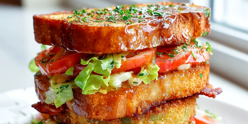 Fried green tomato BLT sandwich on a plate
