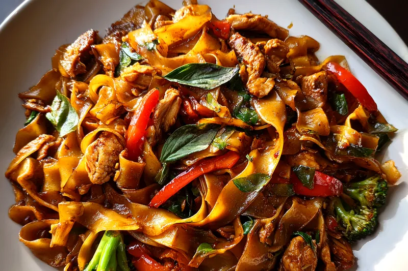 Cooking process for Spicy Basil Chicken Noodles