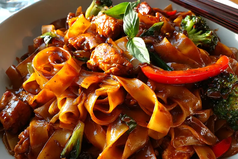 Fresh ingredients for Spicy Basil Chicken Noodles
