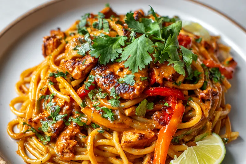 Ingredients for Spicy Chicken Chipotle Pasta laid out on a counter